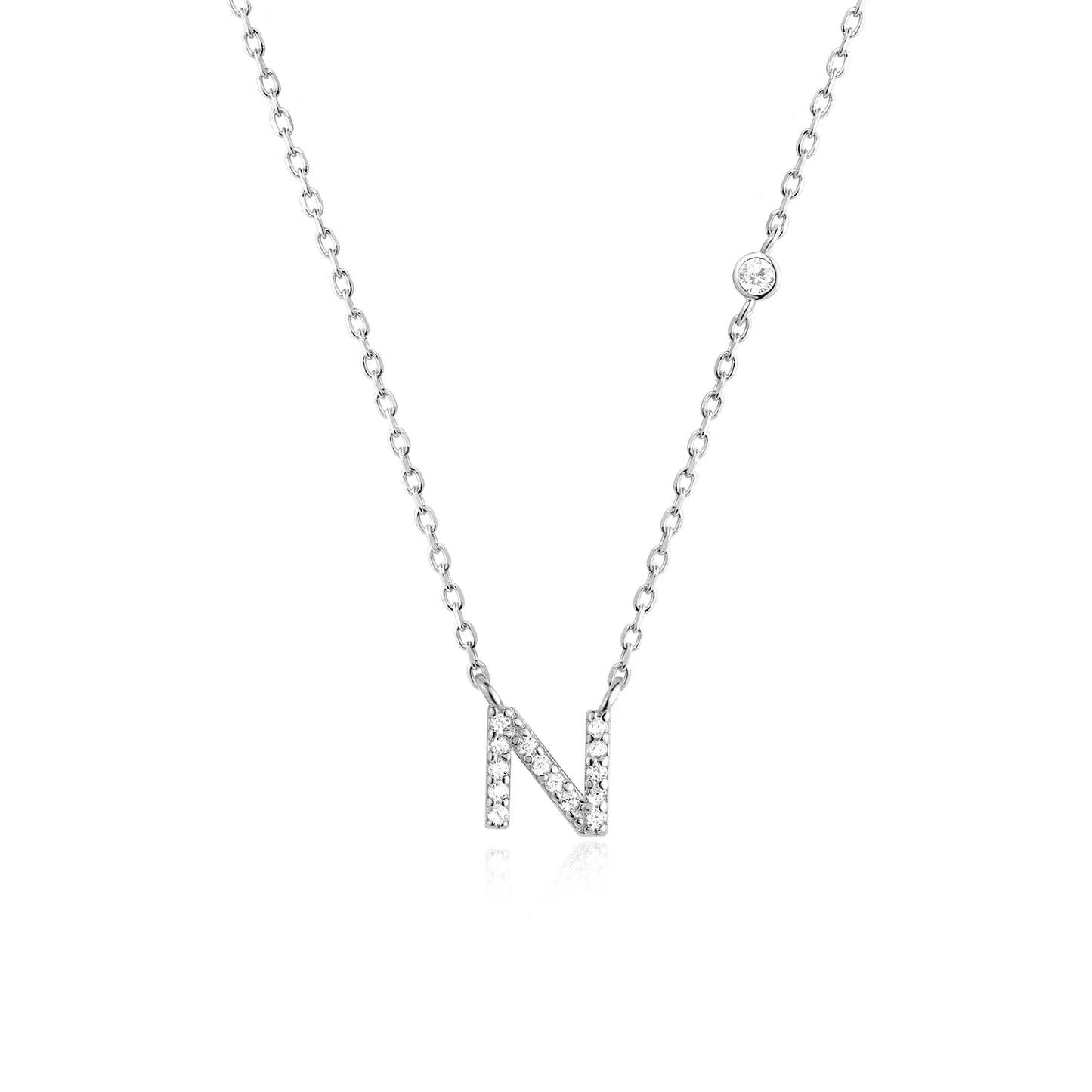 Sterling Silver Letters A- Z Zircon CZ Pendant Monogram Necklace
