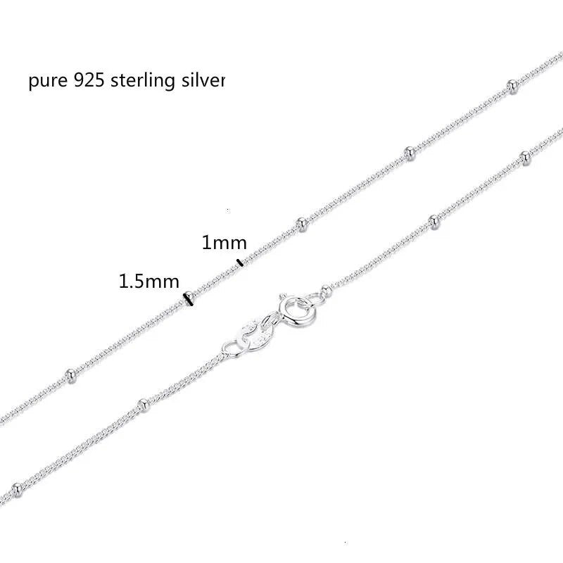 925 Sterling Silver Beads Curb Chain Choker Necklaces