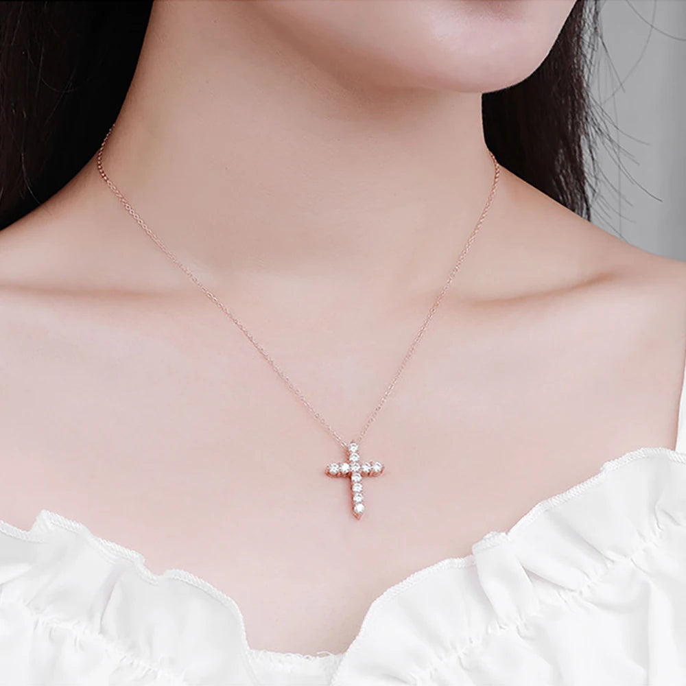 1.1-5.5ct Black Moissanite Sterling Silver Cross Pendant Necklace For Women