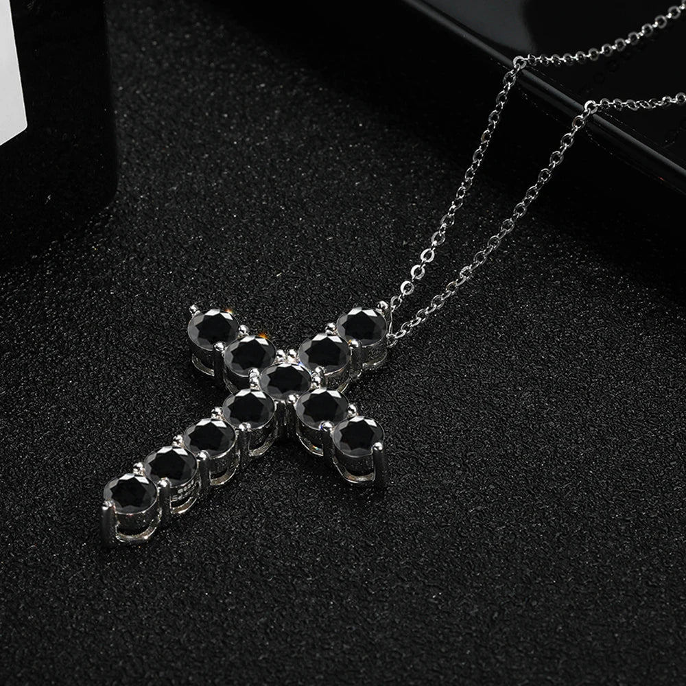 1.1-5.5ct Black Moissanite Sterling Silver Cross Pendant Necklace For Women