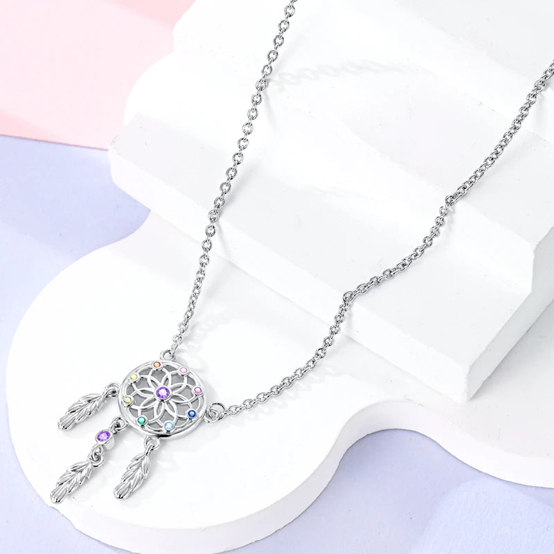 Sterling Silver Multi Color Charm Necklace