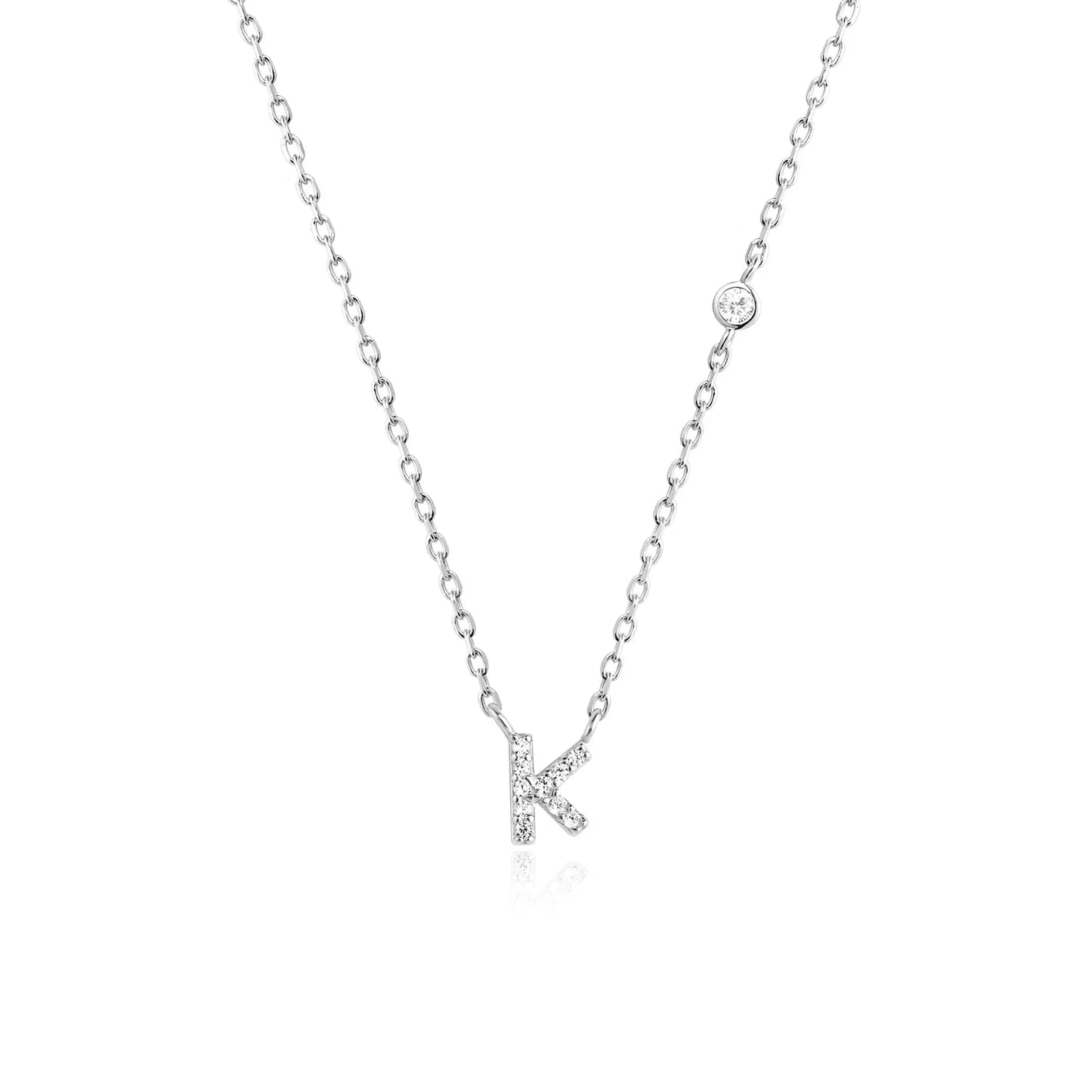 Sterling Silver Letters A- Z Zircon CZ Pendant Monogram Necklace