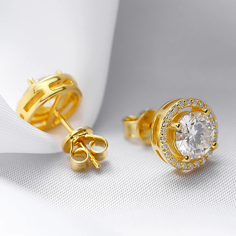 Moissanite Sterling Silver Round Halo Studs Earrings