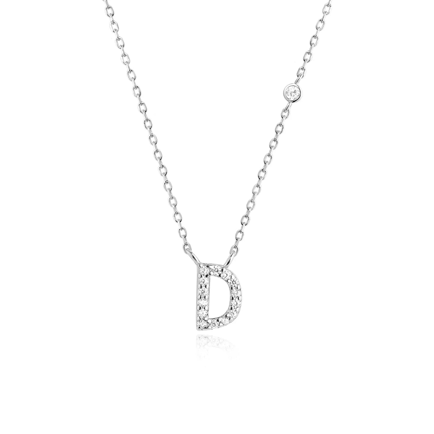 Sterling Silver Letters A- Z Zircon CZ Pendant Monogram Necklace
