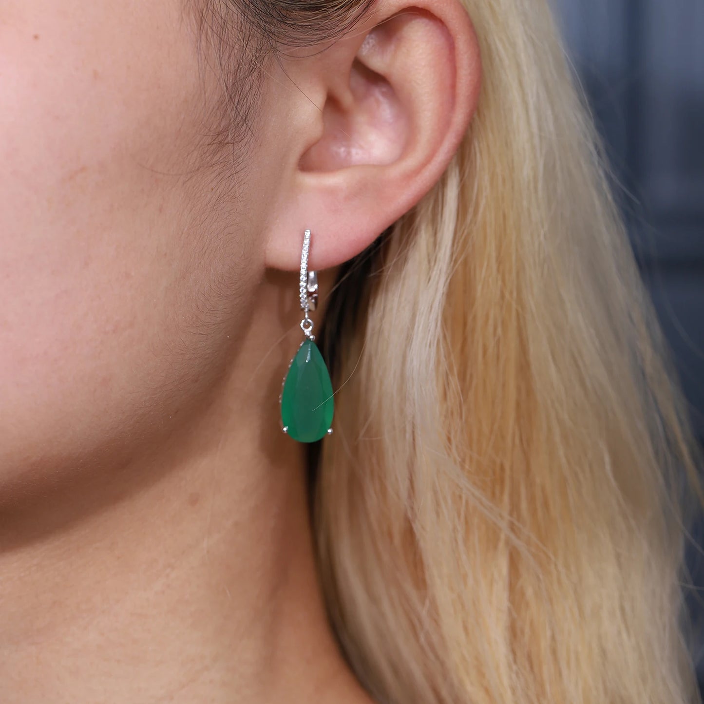 Natural Green Agate Drop Sterling Silver Gorgeous Earrings For Women