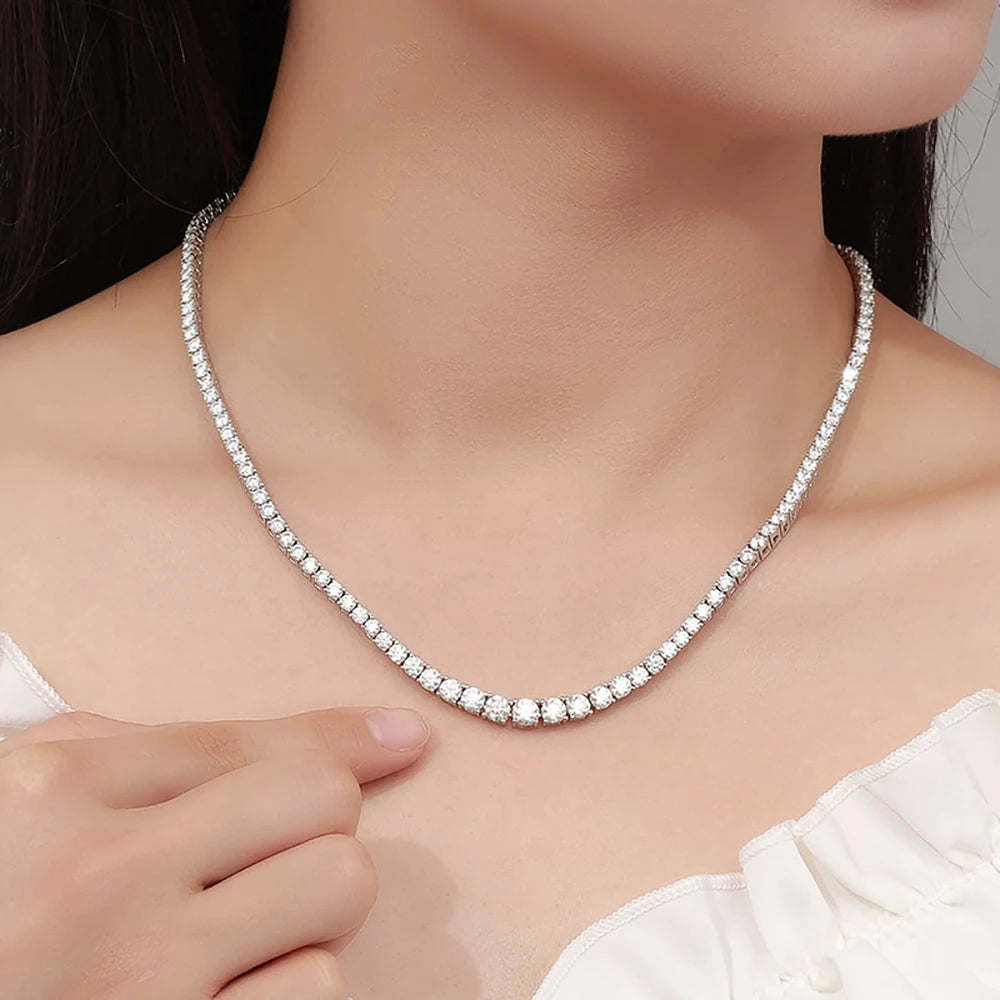 Moissanite D Color Graduated Tennis Necklace Sterling Silver
