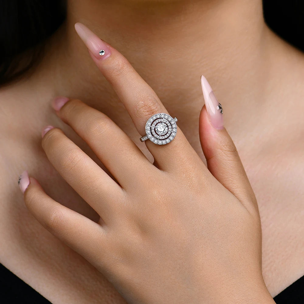 D Color Moissanite Ring Round Cut 1.0CT Sterling Silver Ring