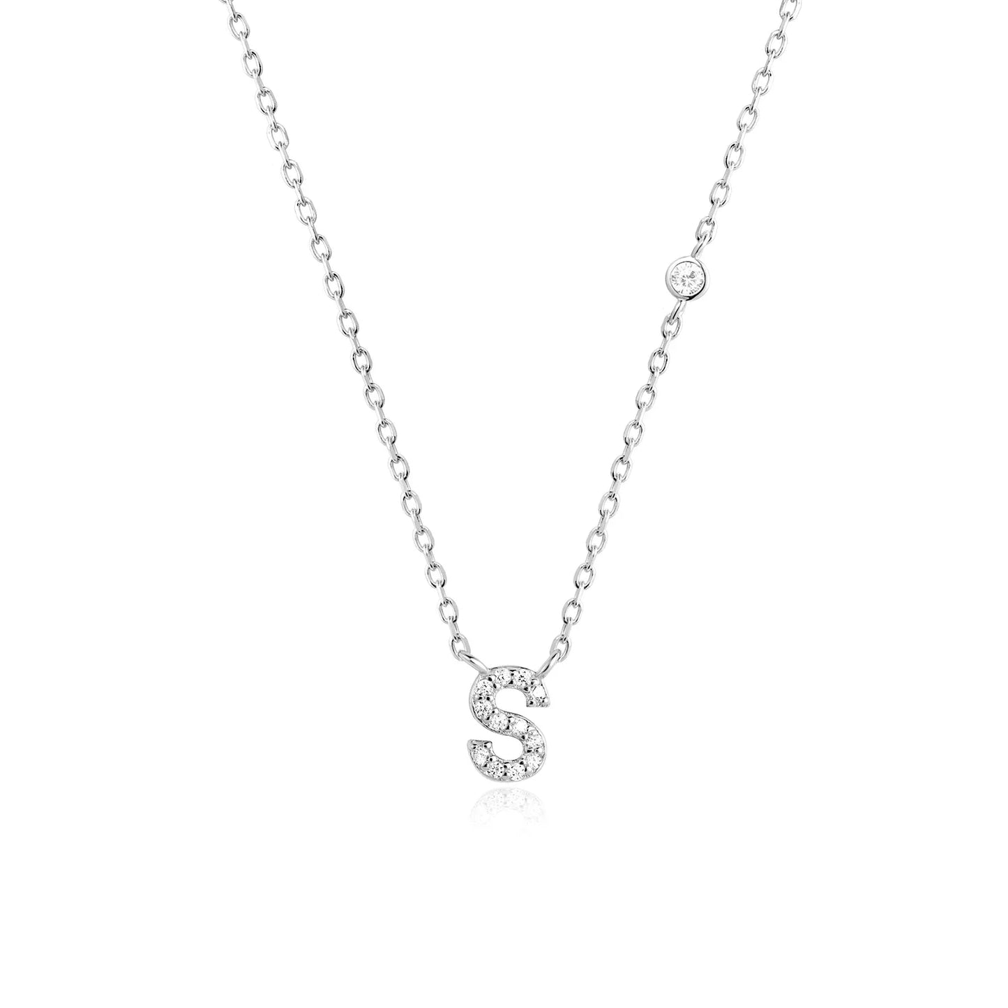 Sterling Silver Letters A- Z Zircon CZ Pendant Monogram Necklace