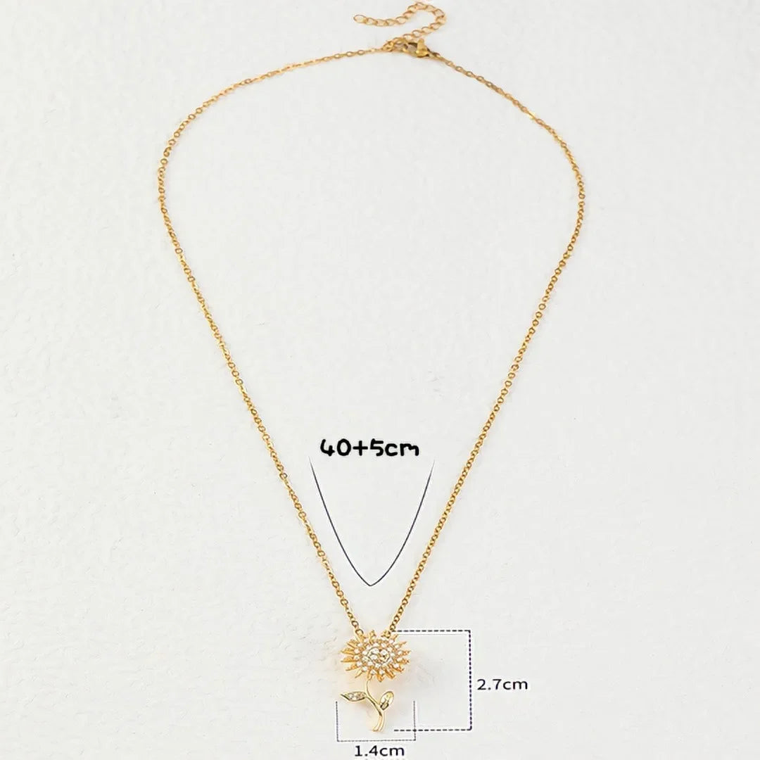 Stainless Steel Rotatable Spinning Sunflower Necklace Zircon Clavicle Chain Jewelry