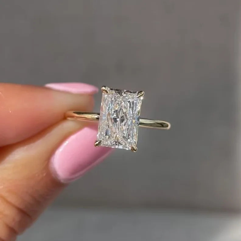 Radiant Cut 1-3ct Moissanite Engagement Solitaire Metal Sterling Silver & Gold Plated Rings