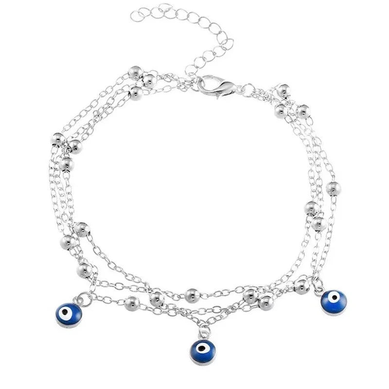 Devil's Eyes Simple Eyes Multi-layer Anklet Alloy Color Ladies Colorful Turkish Eyes Anklets for Women Gold