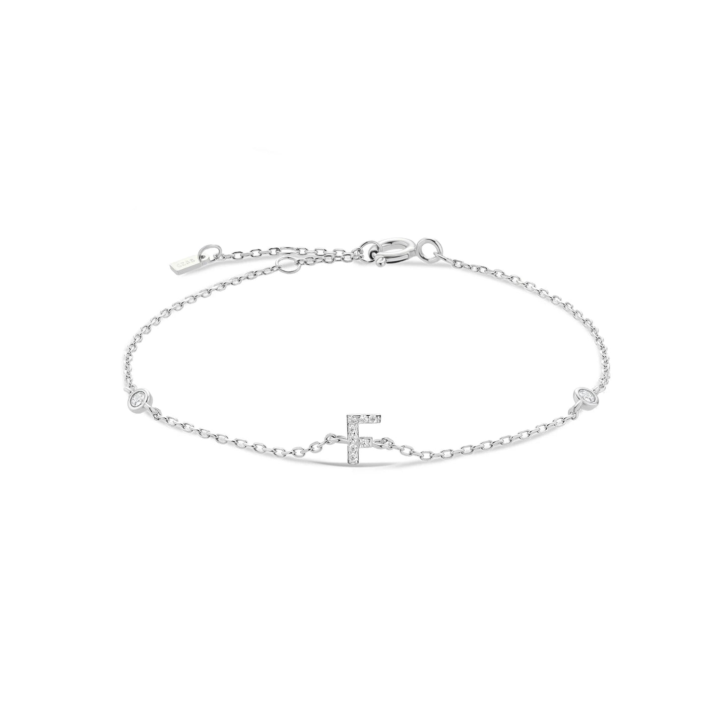 Sterling Silver Alphabet Monogram Letter A - Z Initial Charm Chain Bracelet