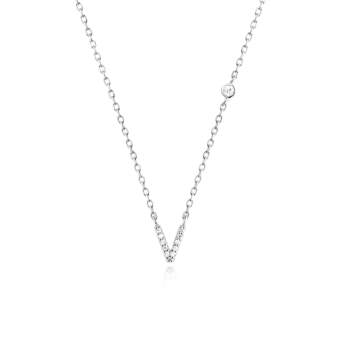 Sterling Silver Letters A- Z Zircon CZ Pendant Monogram Necklace