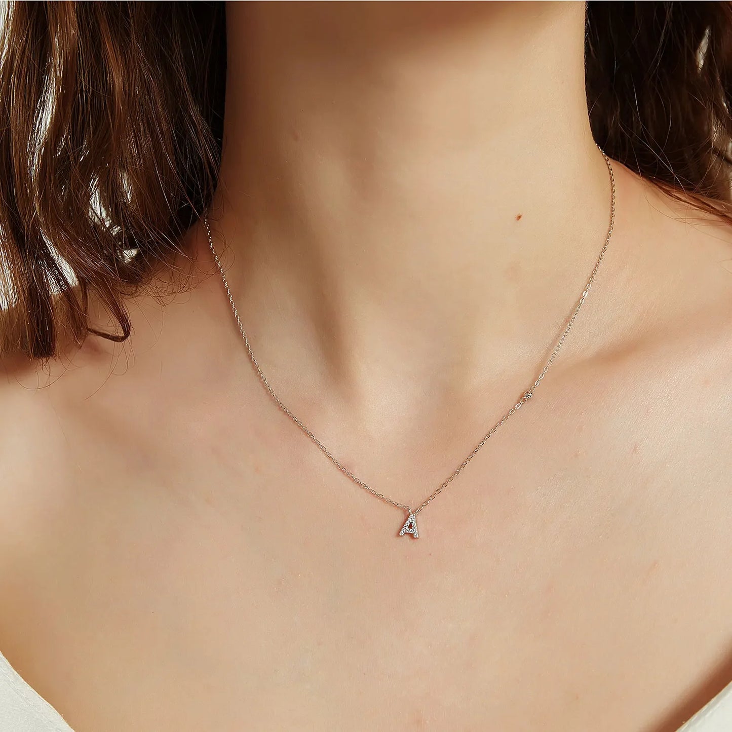 Sterling Silver Letters A- Z Zircon CZ Pendant Monogram Necklace