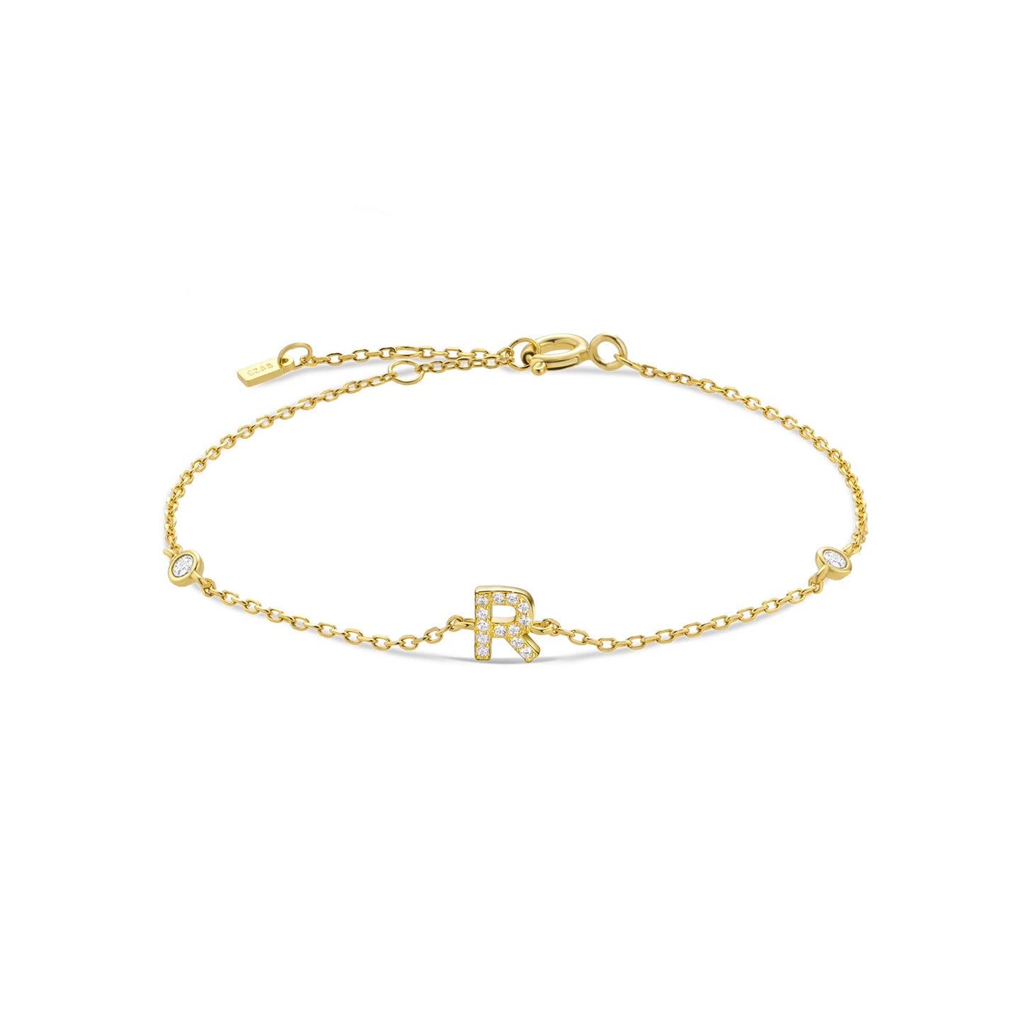 Sterling Silver Alphabet Monogram Letter A - Z Initial Charm Chain Bracelet