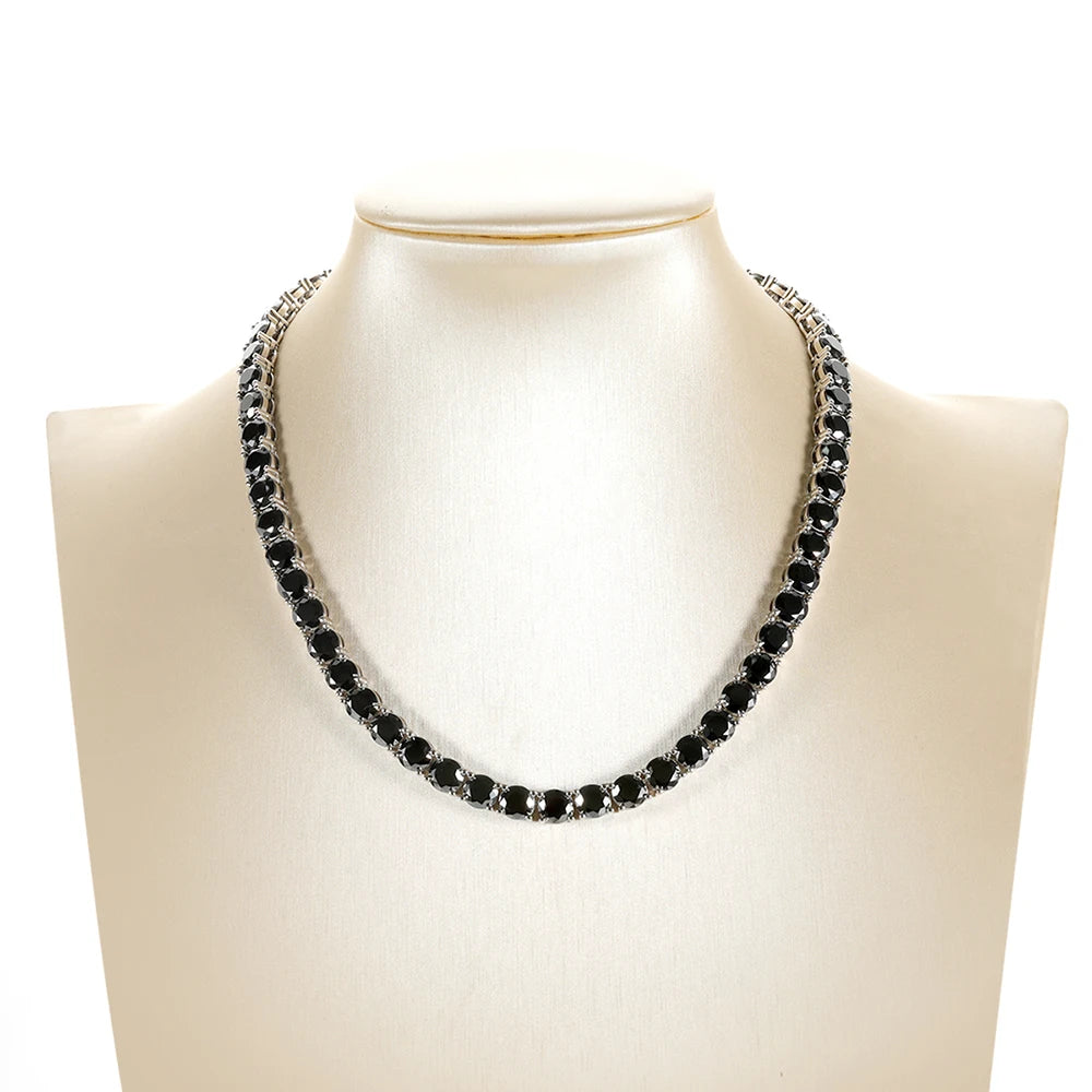 Black Moissanite Tennis Necklace Sterling Silver Gold Plated Unisex