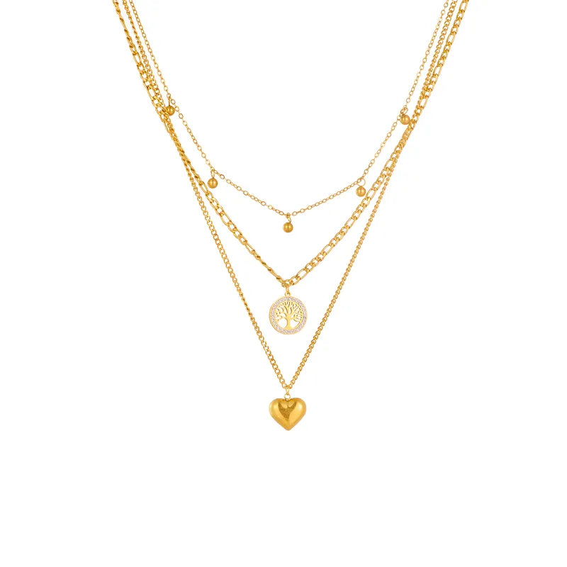 Stainless Steel Heart Tree Pendant Necklace Earrings For Women Girl Non-fading Chain Choker Jewelry Set