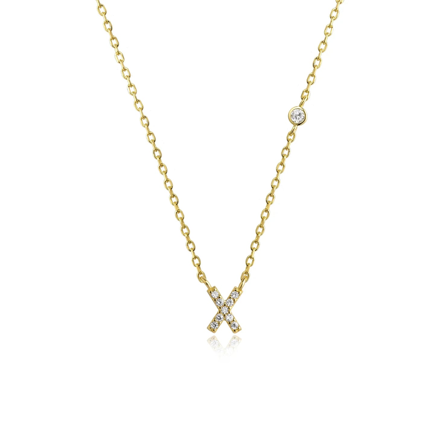 Sterling Silver Letters A- Z Zircon CZ Pendant Monogram Necklace