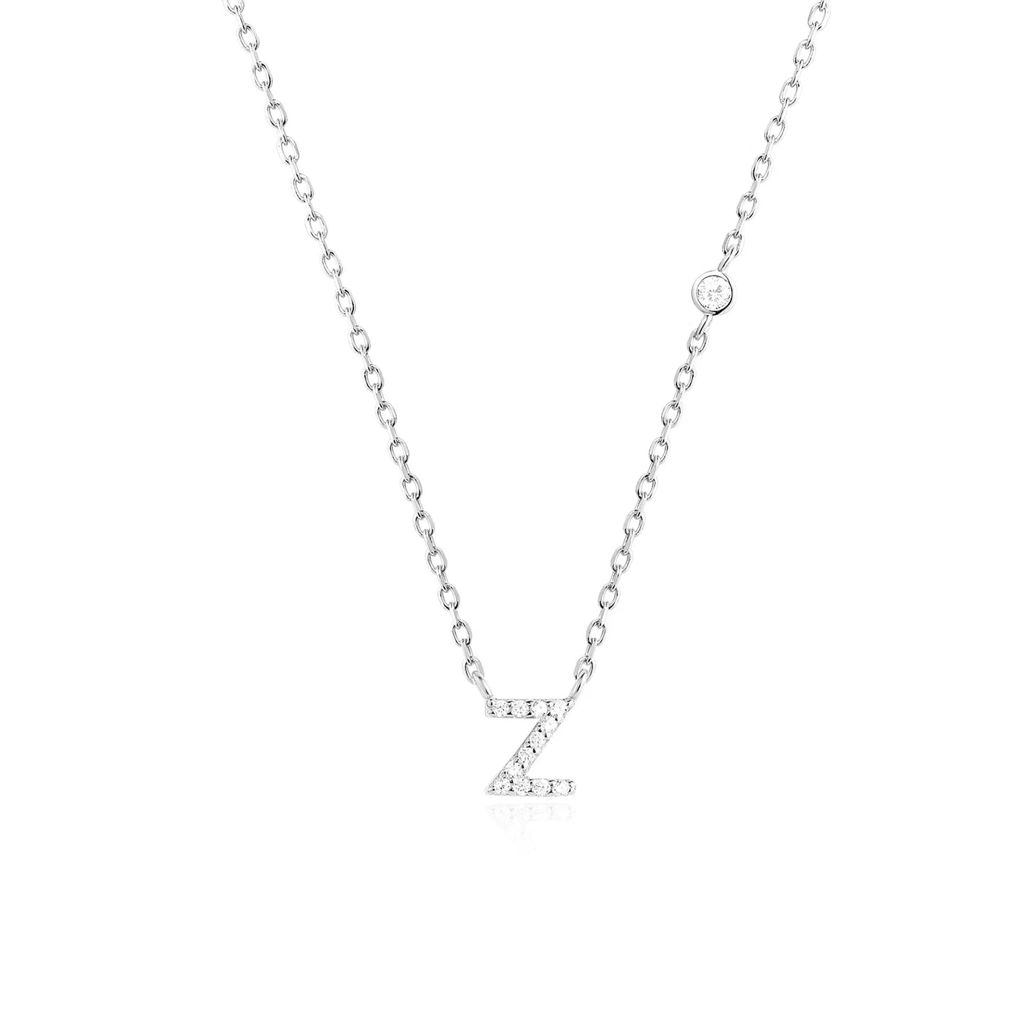 Sterling Silver Letters A- Z Zircon CZ Pendant Monogram Necklace