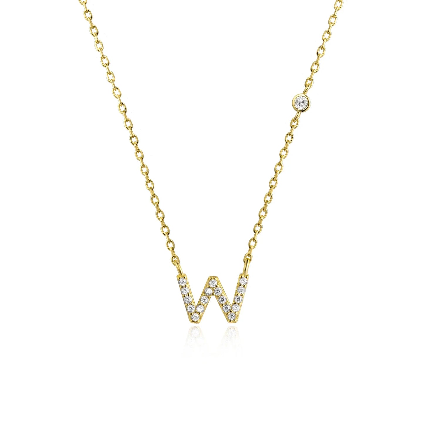 Sterling Silver Letters A- Z Zircon CZ Pendant Monogram Necklace