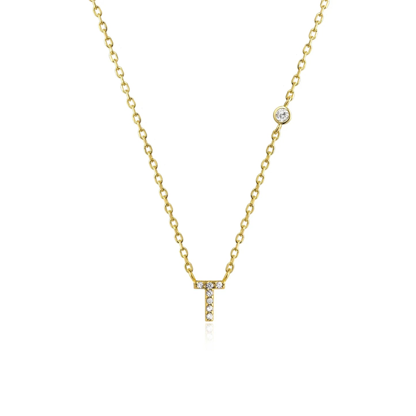 Sterling Silver Letters A- Z Zircon CZ Pendant Monogram Necklace