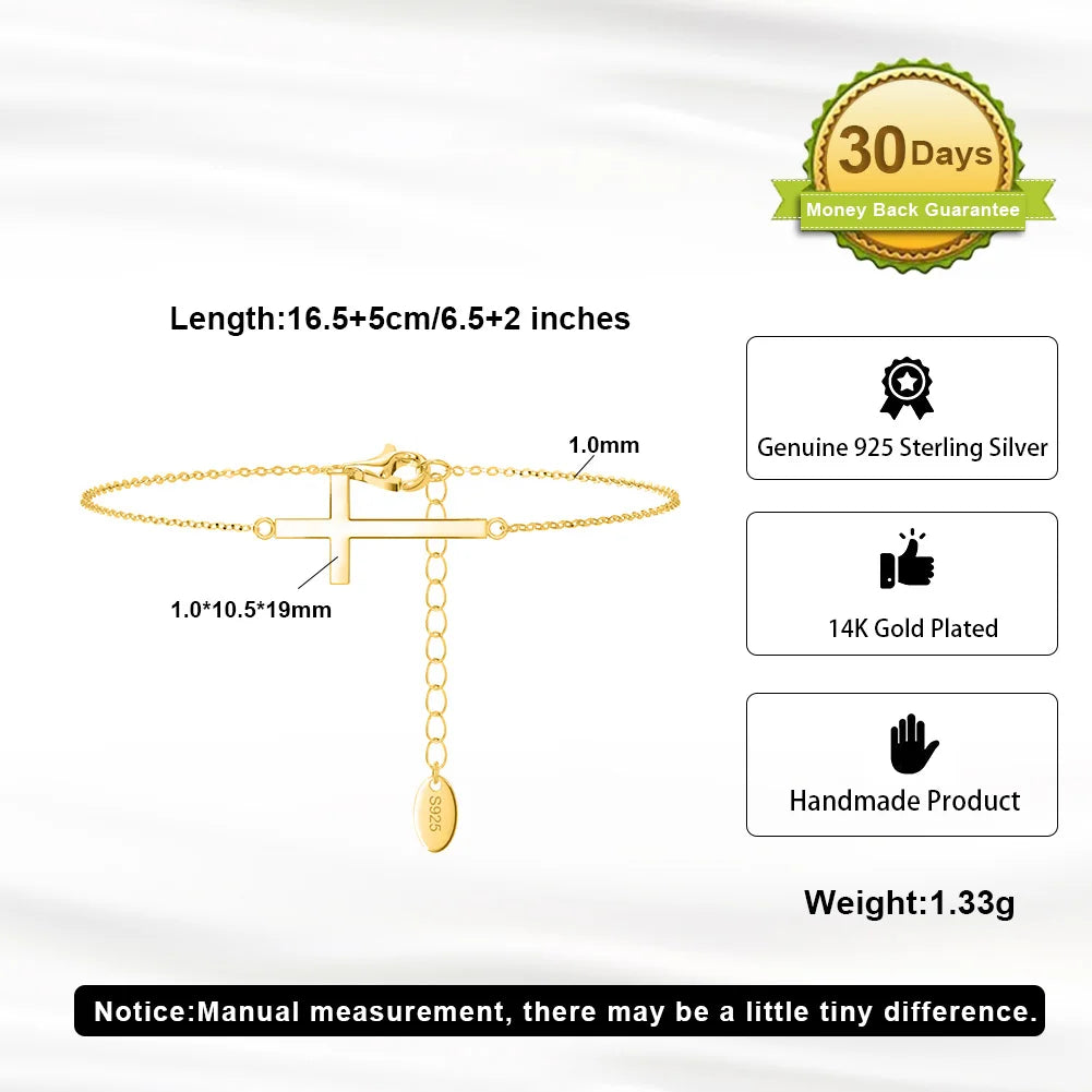 Sterling Silver & Gold Plated Cross Chain Bracelet for Women Adjustable