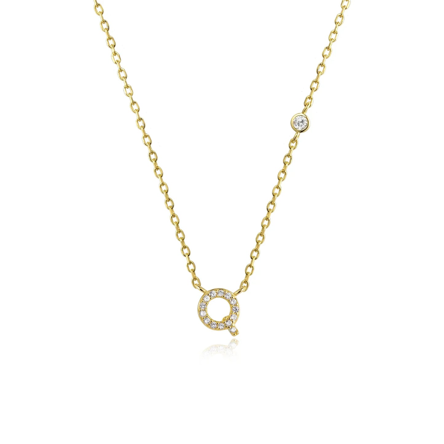 Sterling Silver Letters A- Z Zircon CZ Pendant Monogram Necklace