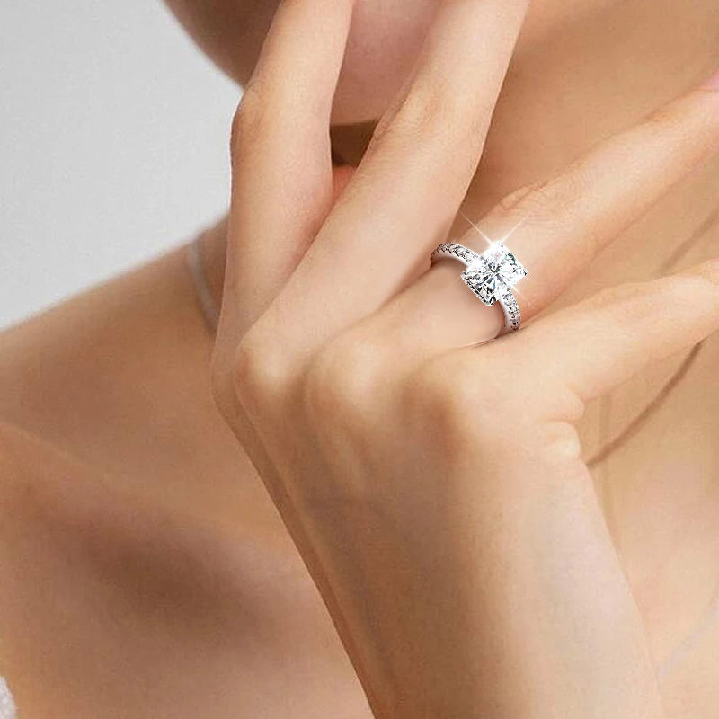 Moissanite Emerald/Radian Cut Rings Sterling Silver Engagement Ring & Wedding Band