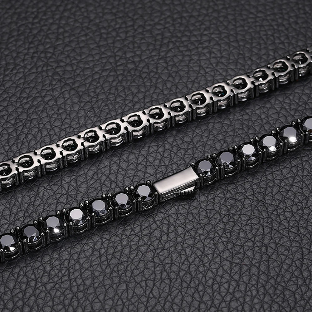 Black Moissanite Tennis Necklace Sterling Silver Gold Plated Unisex