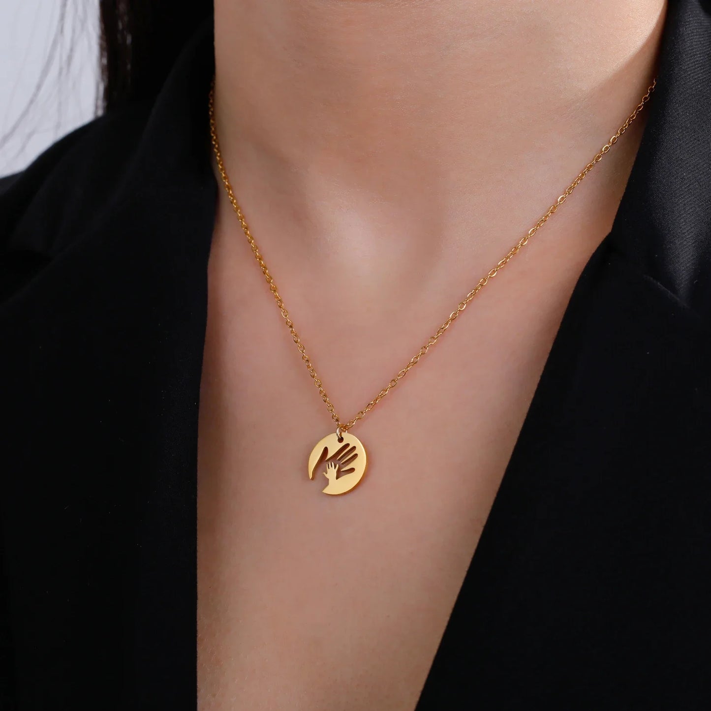 Baby Hand Necklace Mother Kid Child Chain Family Mom Gift for Woman Man Stainless Steel Pendant Jewelry