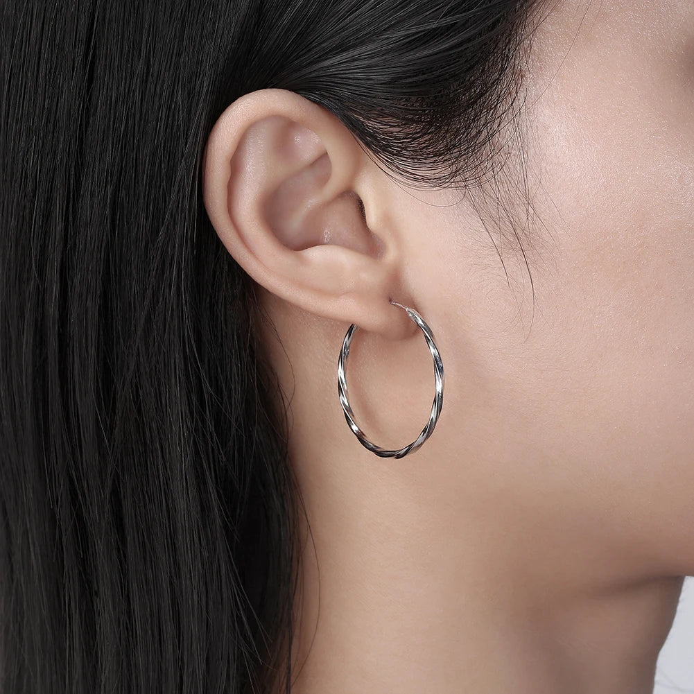 925 Sterling Silver Big Round Earings Fashion Brief Geometric Hoop Earrings for Women Girls Jewelry