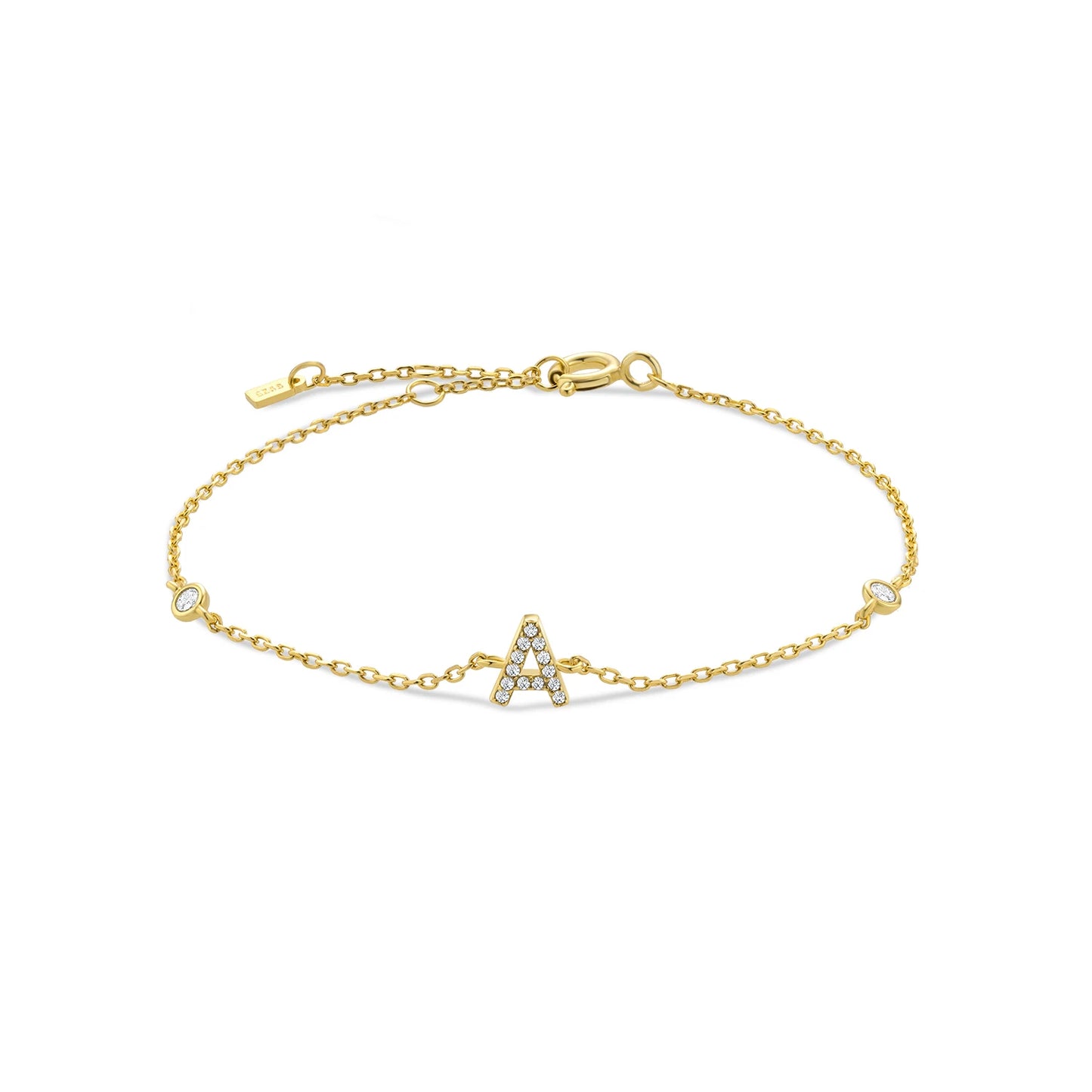 Sterling Silver Alphabet Monogram Letter A - Z Initial Charm Chain Bracelet