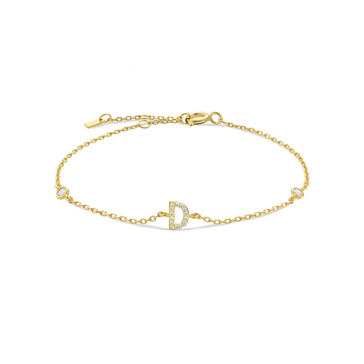 Sterling Silver Alphabet Monogram Letter A - Z Initial Charm Chain Bracelet