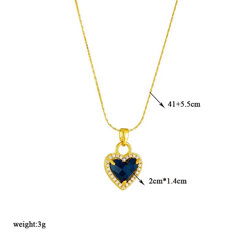 Stainless Steel Black Heart Crystal Zircon Pendant Necklace For Women New Luxury Chain Jewelry Gifts