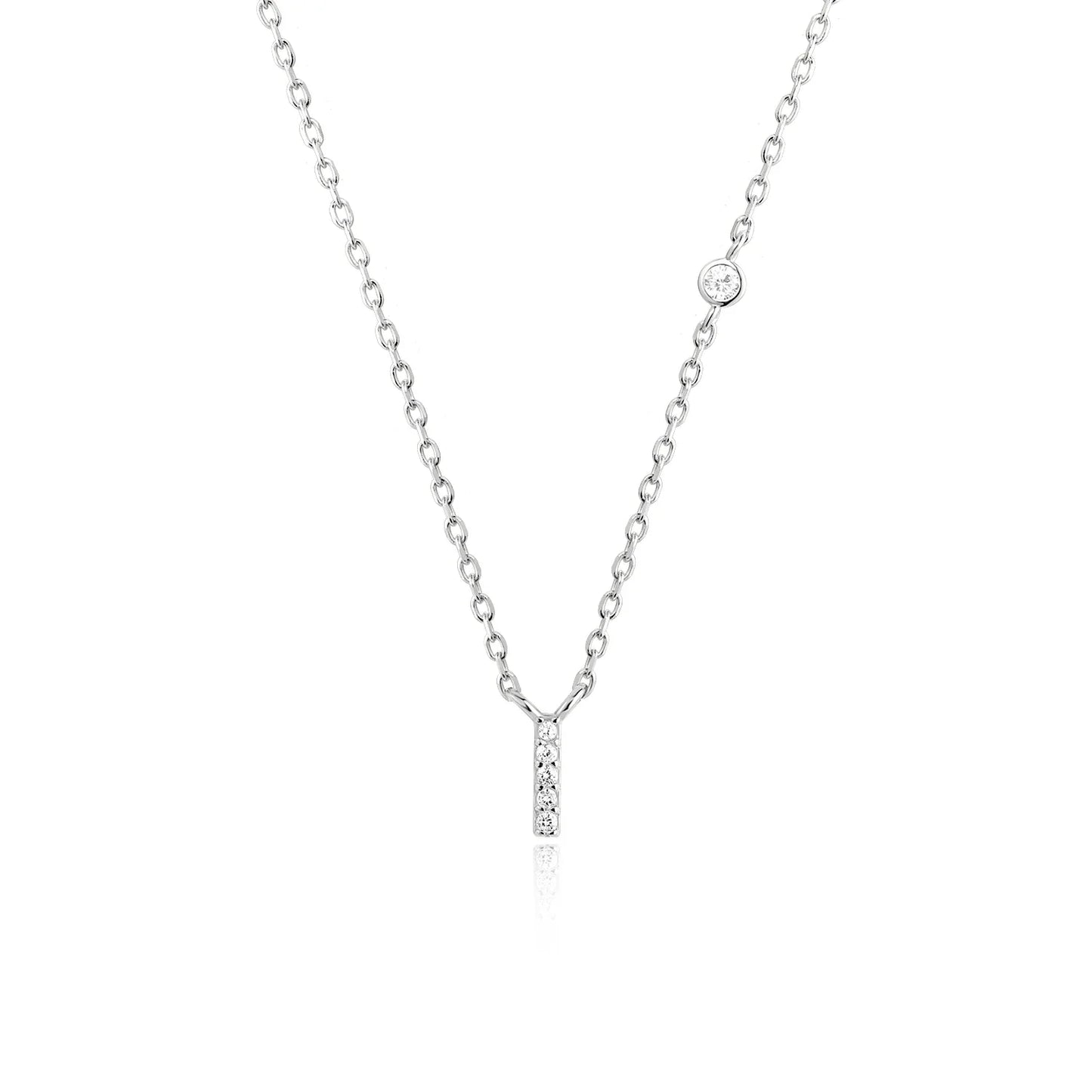 Sterling Silver Letters A- Z Zircon CZ Pendant Monogram Necklace