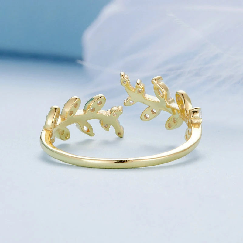 Sterling Silver Zirconia Leaf Branch Adjustable Rings