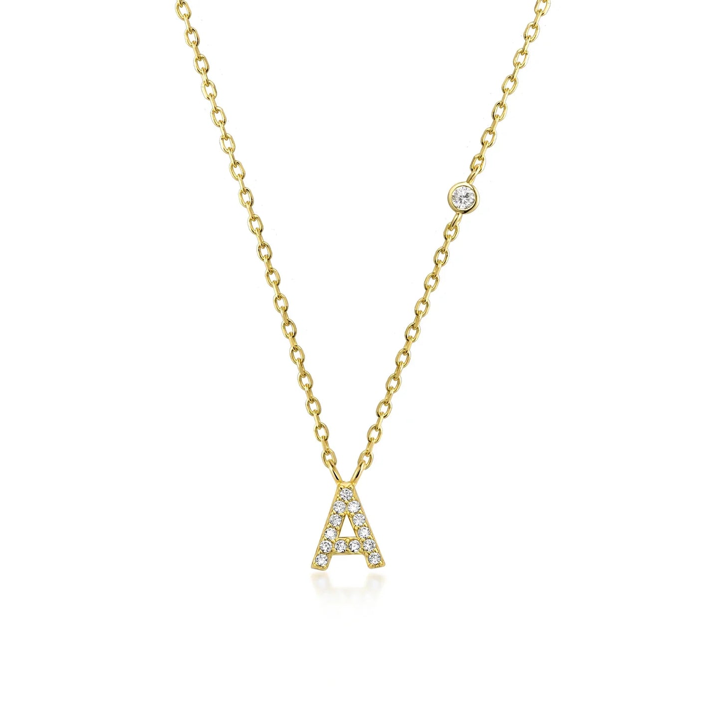 Sterling Silver Letters A- Z Zircon CZ Pendant Monogram Necklace