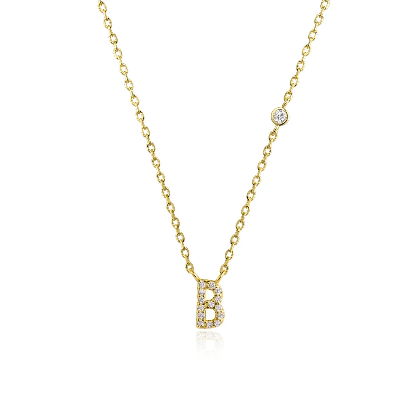 Sterling Silver Letters A- Z Zircon CZ Pendant Monogram Necklace
