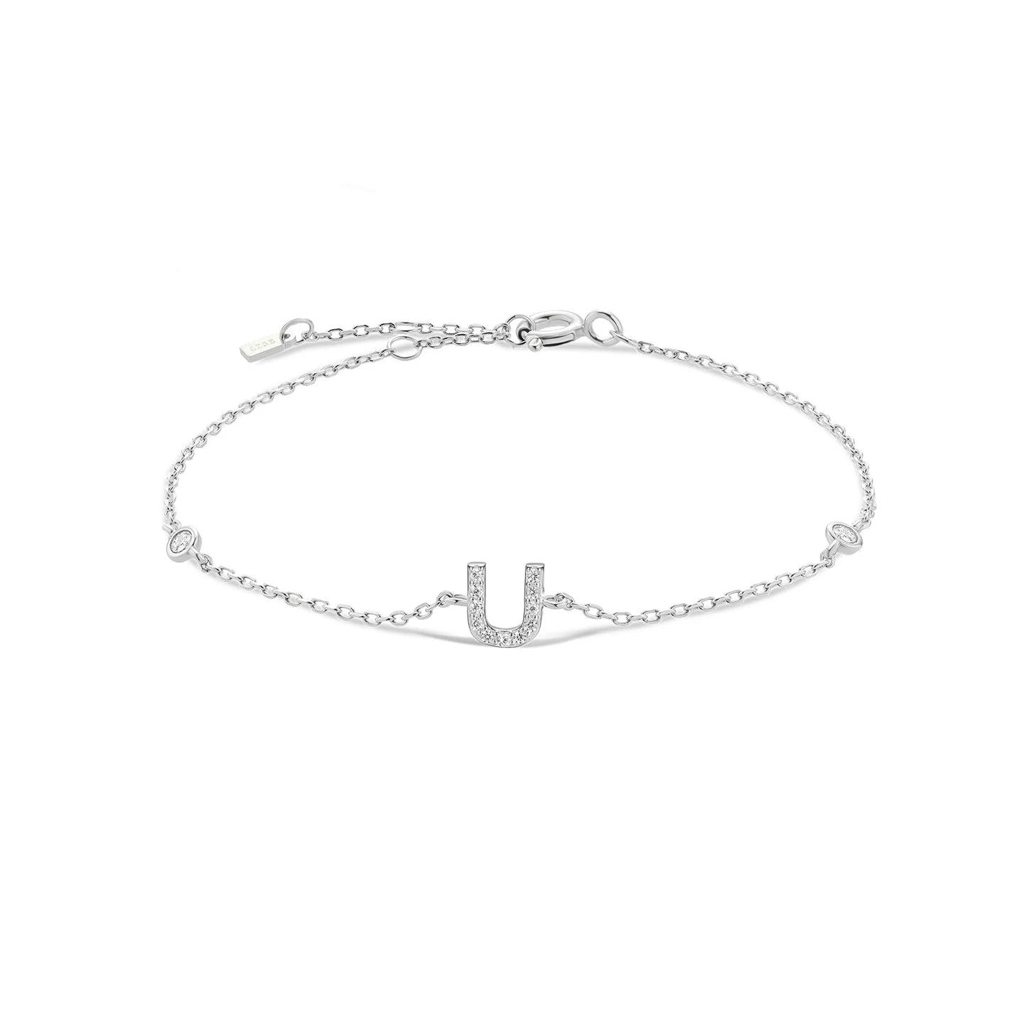 Sterling Silver Alphabet Monogram Letter A - Z Initial Charm Chain Bracelet