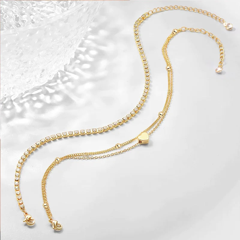 Dainty Gold Plated Layered CZ Anklets