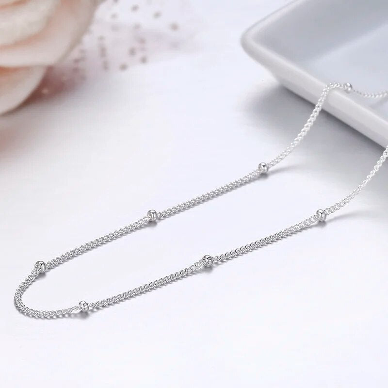 925 Sterling Silver Beads Curb Chain Choker Necklaces