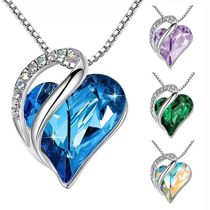 Women's Fashion Creative Heart Shaped Crystal Necklace Pendant Heart Of The Ocean Sweet Romantic Jewelry