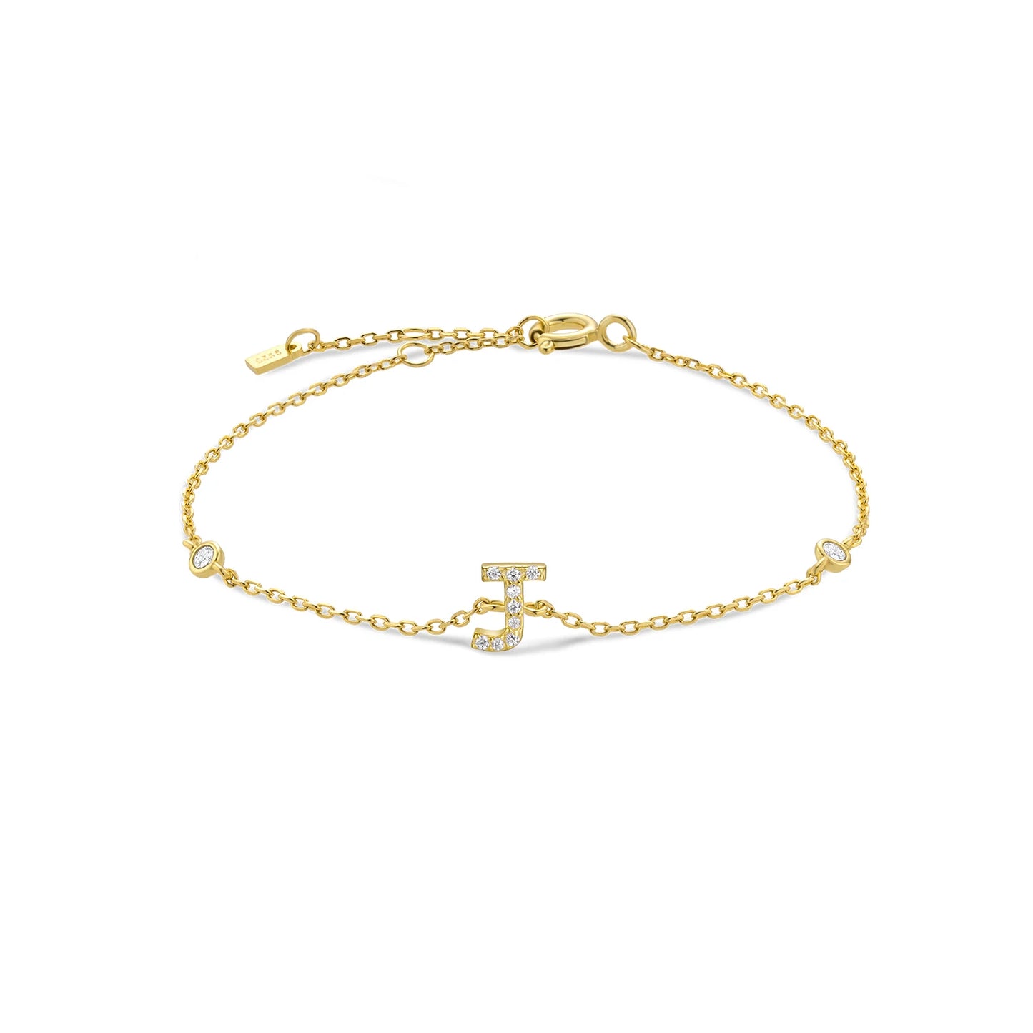 Sterling Silver Alphabet Monogram Letter A - Z Initial Charm Chain Bracelet