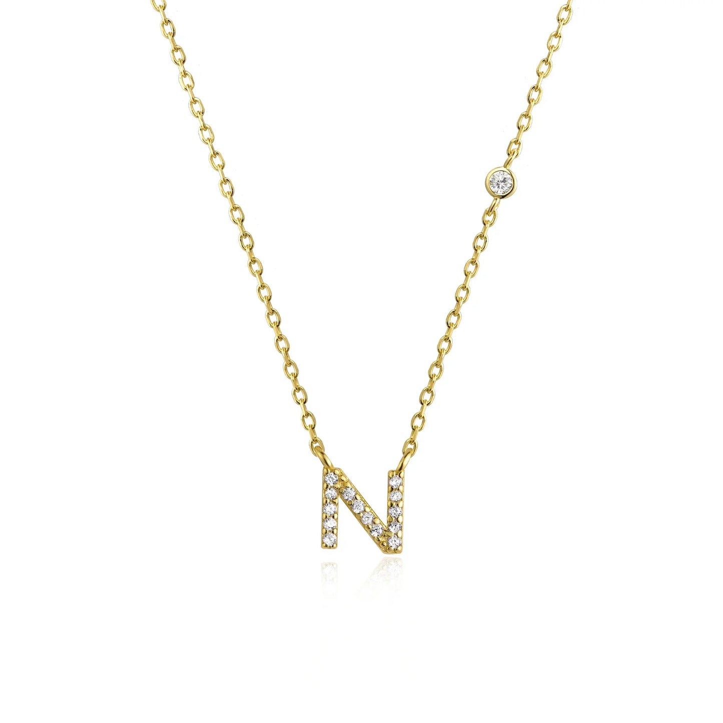 Sterling Silver Letters A- Z Zircon CZ Pendant Monogram Necklace