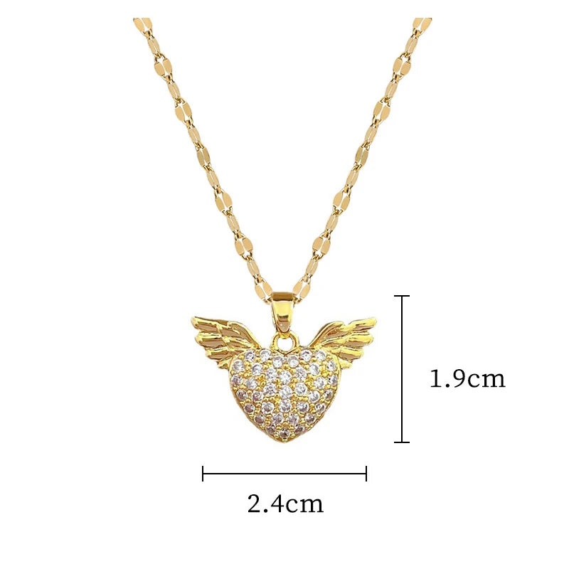 Stainless Steel Heart Wings Pendant Necklace For Women Girl Fashion Clavicle Chain Choker Jewelry
