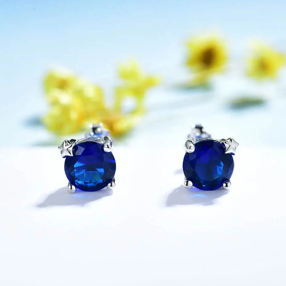 Solid 925 Sterling Silver Gemstone Stud Earrings for Women