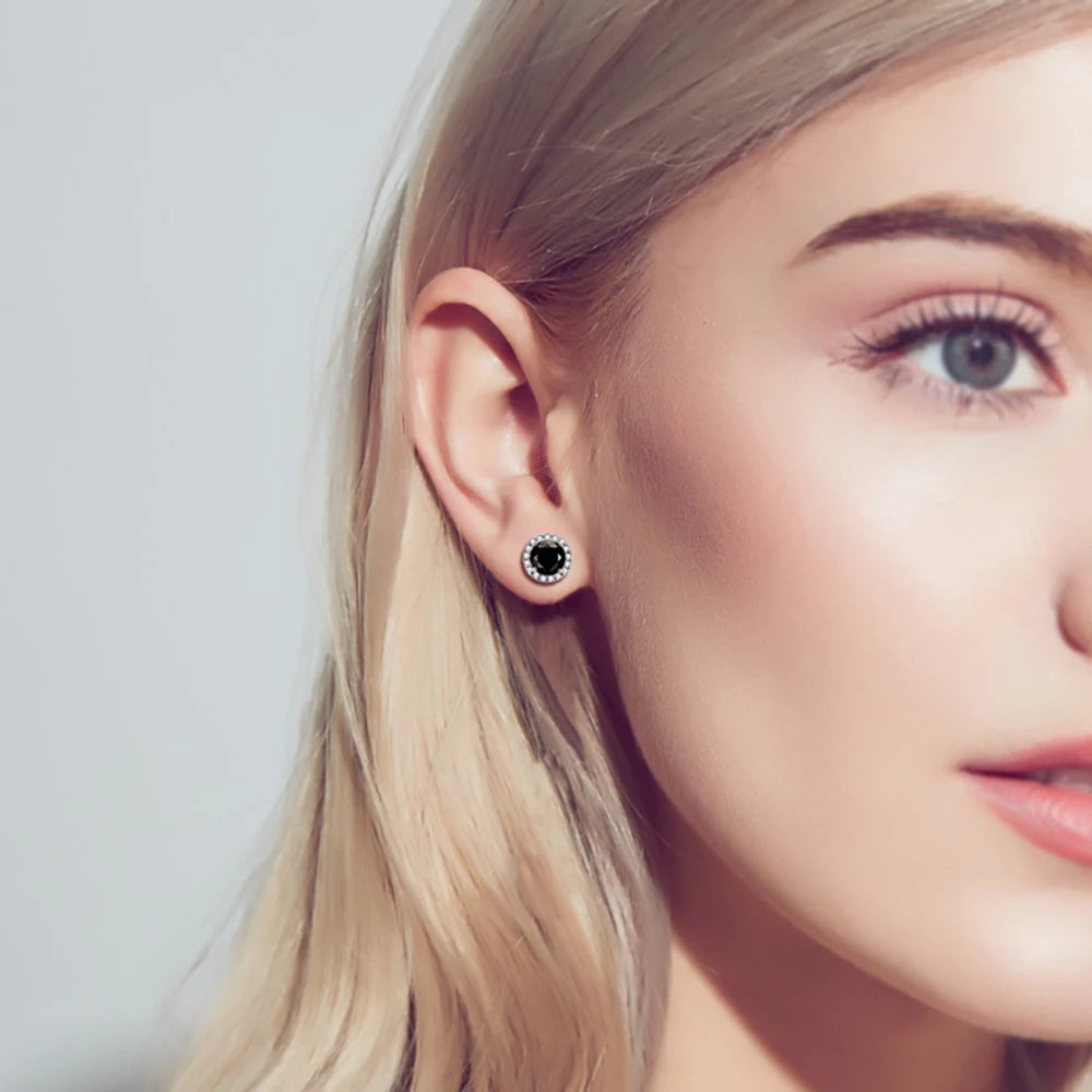 Sterling Silver Stud Ear Inlaid 1.6 Carat Black Moissanite Earrings