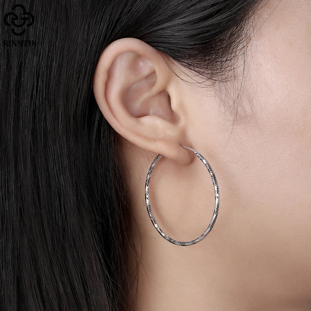 925 Sterling Silver Big Round Earings Fashion Brief Geometric Hoop Earrings for Women Girls Jewelry