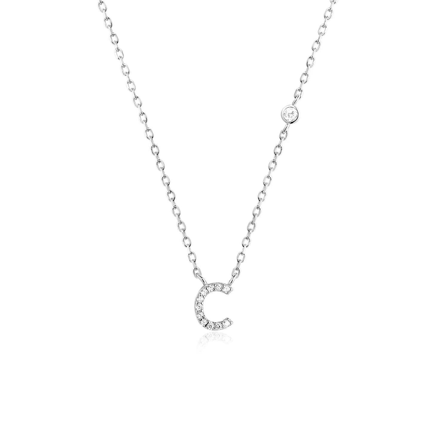 Sterling Silver Letters A- Z Zircon CZ Pendant Monogram Necklace