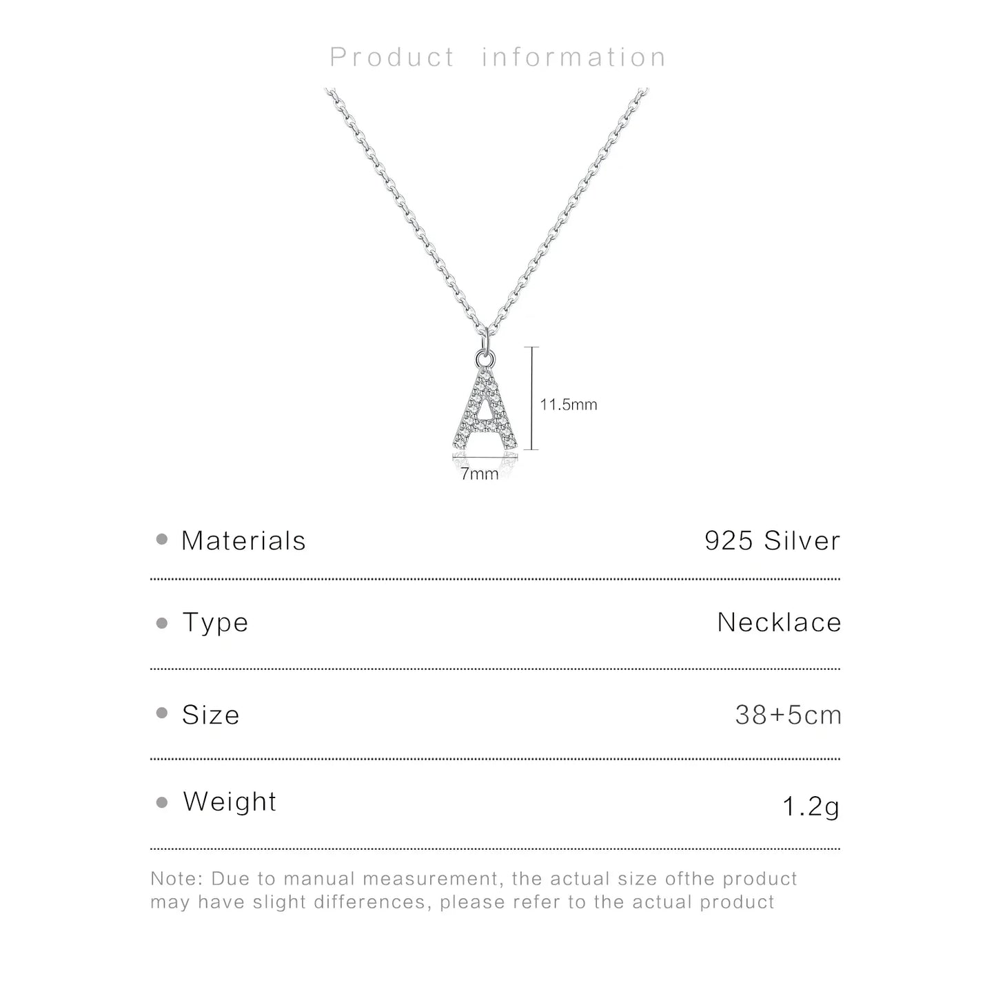 Sterling Silver Alphabet Initial Letter Pendant Long Necklace